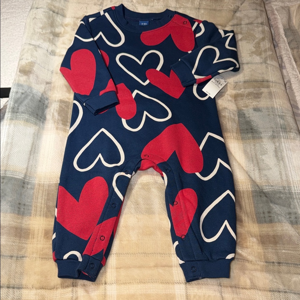 Old Navy Blue and Red Heart Bodysuit